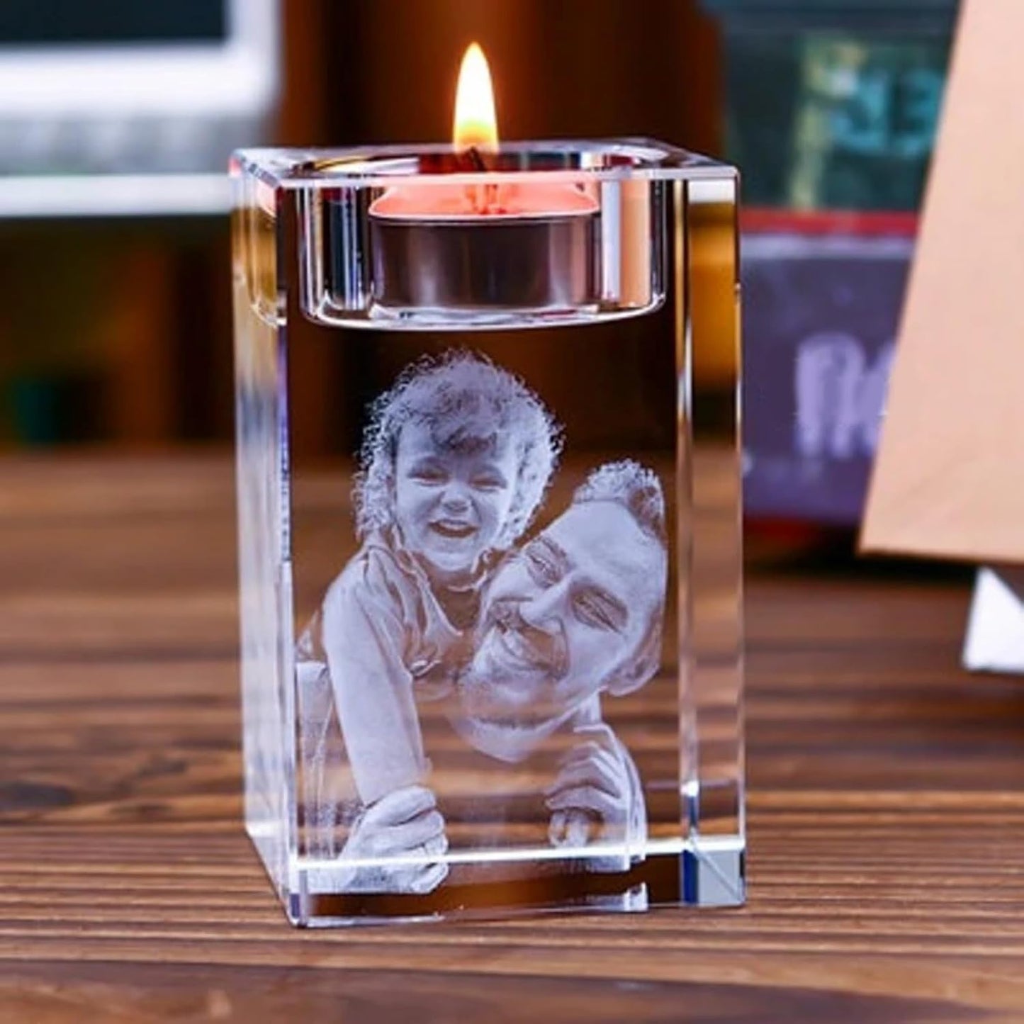 Personalisierter 2D/3D Kristall Kerzenhalter mit Laser Gravur