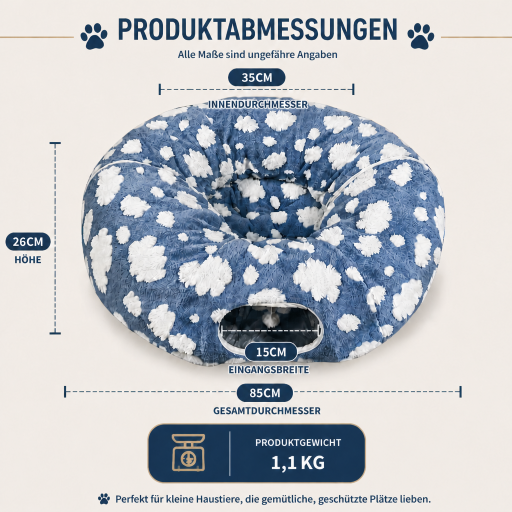 Flauschiger 2-in-1 Spieltunnel & beruhigendes Haustierbett mit Kuscheldecke und GucklochFlauschiger 2-in-1 Spieltunnel & beruhigendes Haustierbett mit Kuscheldecke und Guckloch