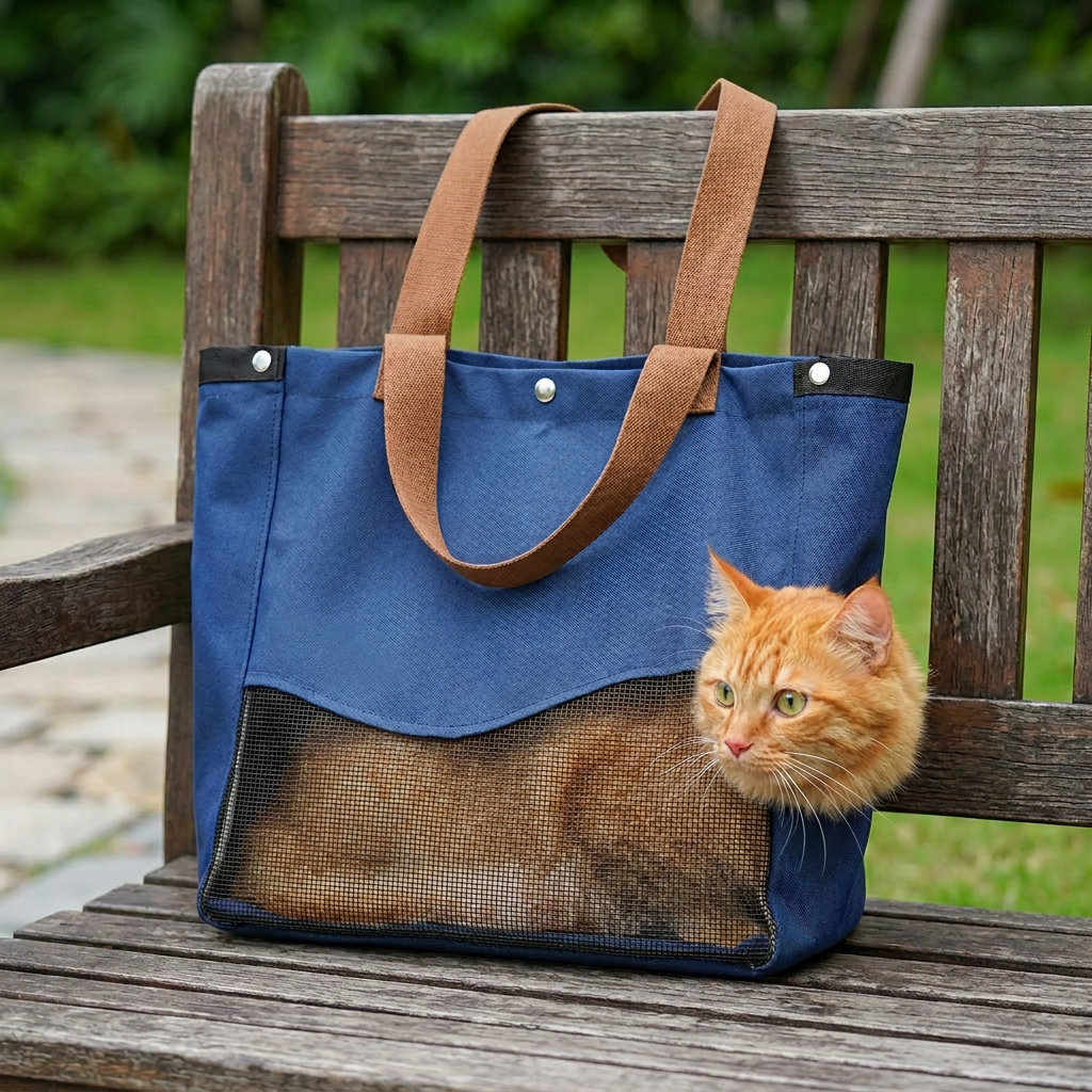 Atmungsaktive Tragetasche aus Canvas für Katzen mit Netzfenster