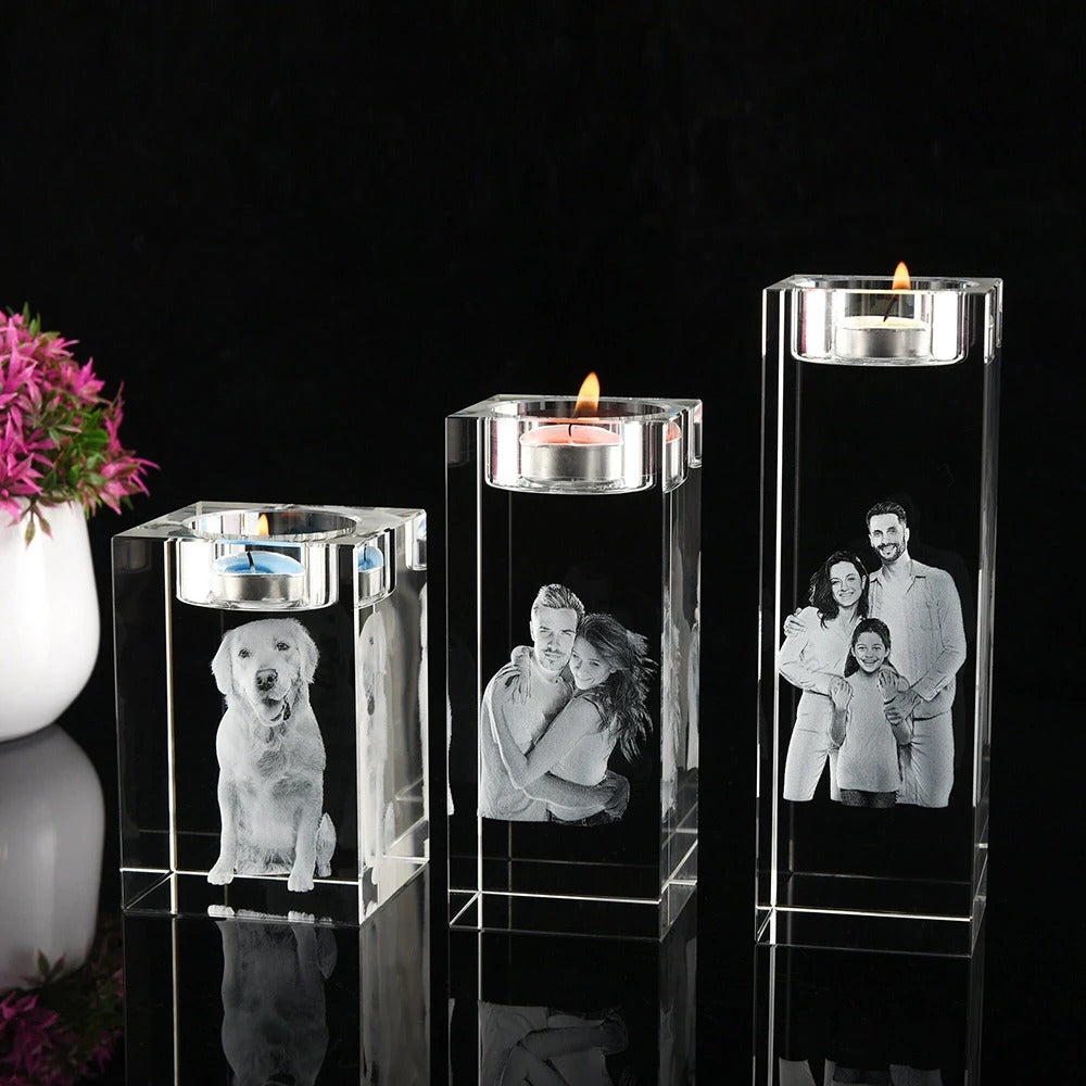 Personalisierter 2D/3D Kristall Kerzenhalter mit Laser Gravur