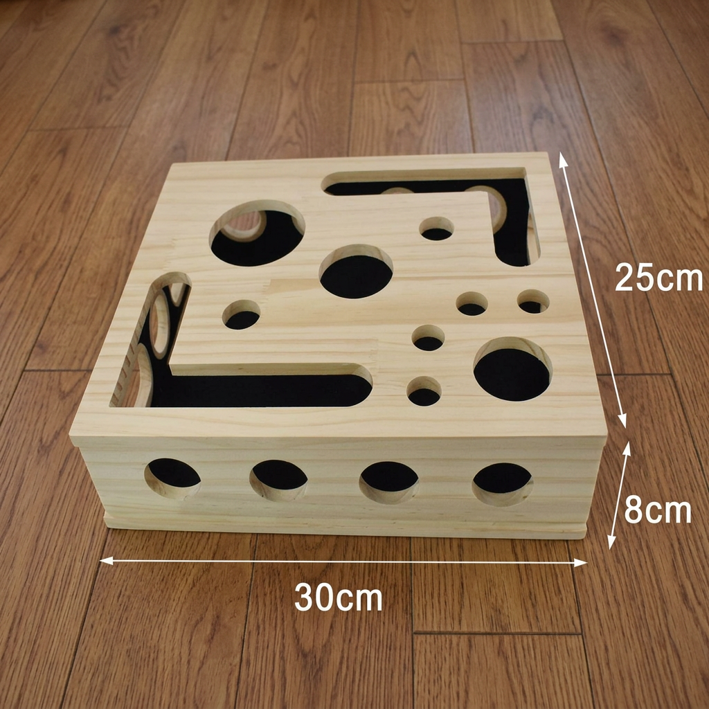 Interaktive Puzzle-Box aus Holz für Katzen – Kratz-, Versteck- und Leckerli-Spielzeug zur Bereicherung