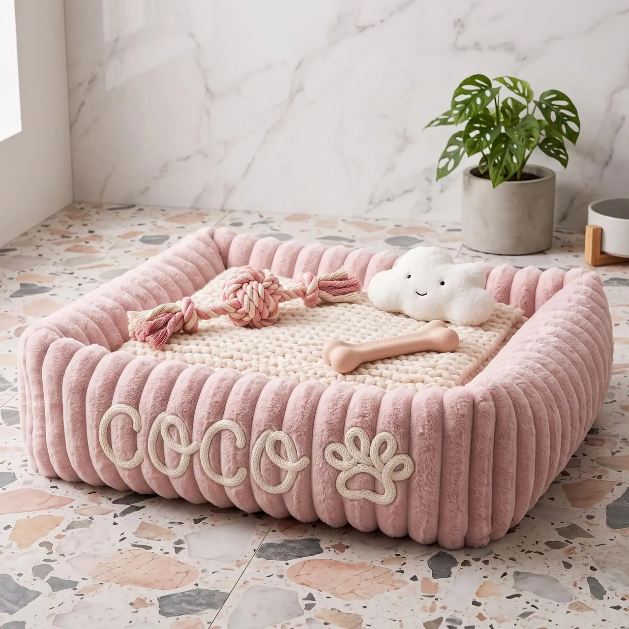 Personalisiertes, flauschiges Wolken-Katzenbett mit weicher Umrandung