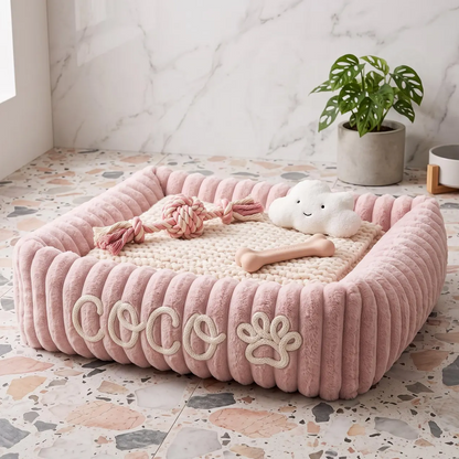 Personalisiertes, flauschiges Wolken-Katzenbett mit weicher Umrandung