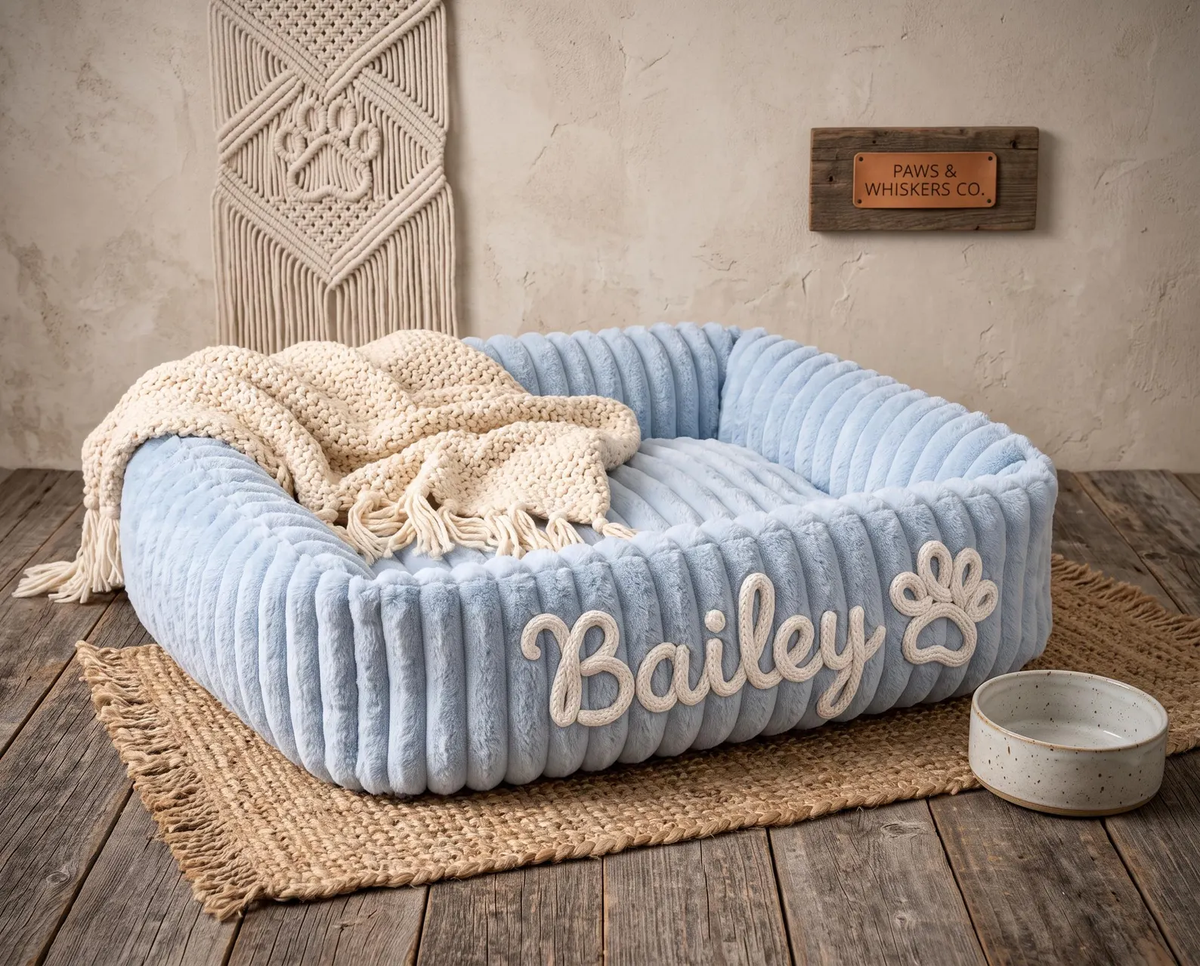Personalisiertes, flauschiges Wolken-Katzenbett mit weicher Umrandung