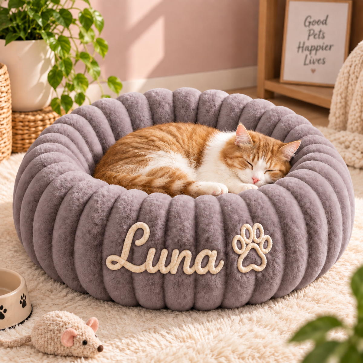 Personalisiertes Rundes flauschiges Katzenbett