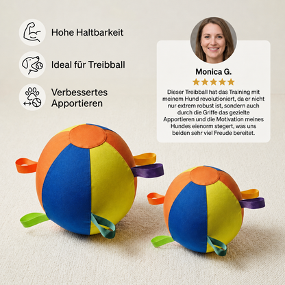 Interaktiver bunter Treibball mit Griffen für Hunde – Robustes Outdoor-Trainingsspielzeug