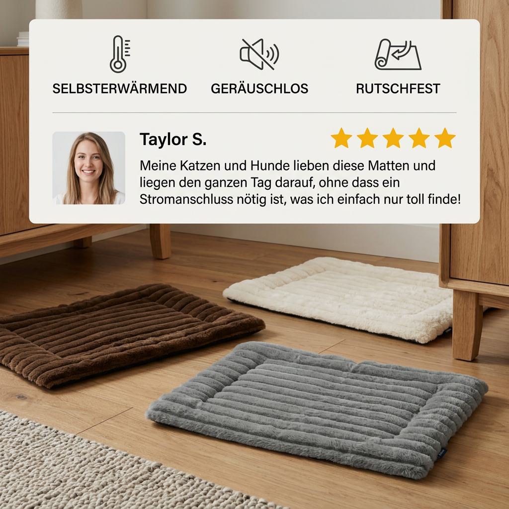 Selbstwärmende Haustiermatte für Katzen & Hunde – Leise, rutschfest & ohne Strom