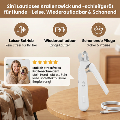 2in1 Lautloses Krallenzwick und -schleifgerät für Hunde – Leise, Wiederaufladbar & Schonend