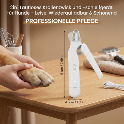 2in1 Lautloses Krallenzwick und -schleifgerät für Hunde – Leise, Wiederaufladbar & Schonend