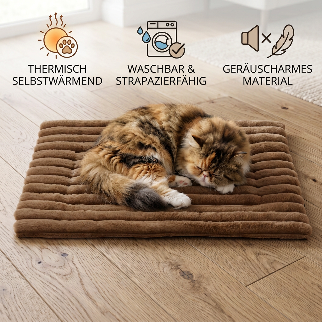 Selbstwärmende Haustiermatte für Katzen & Hunde – Leise, rutschfest & ohne Strom