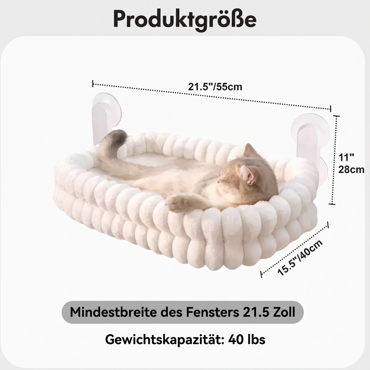 Flauschige kabellose faltbare Katzen-Fensterhängematte mit starken Saugnäpfen & waschbarem Bezug