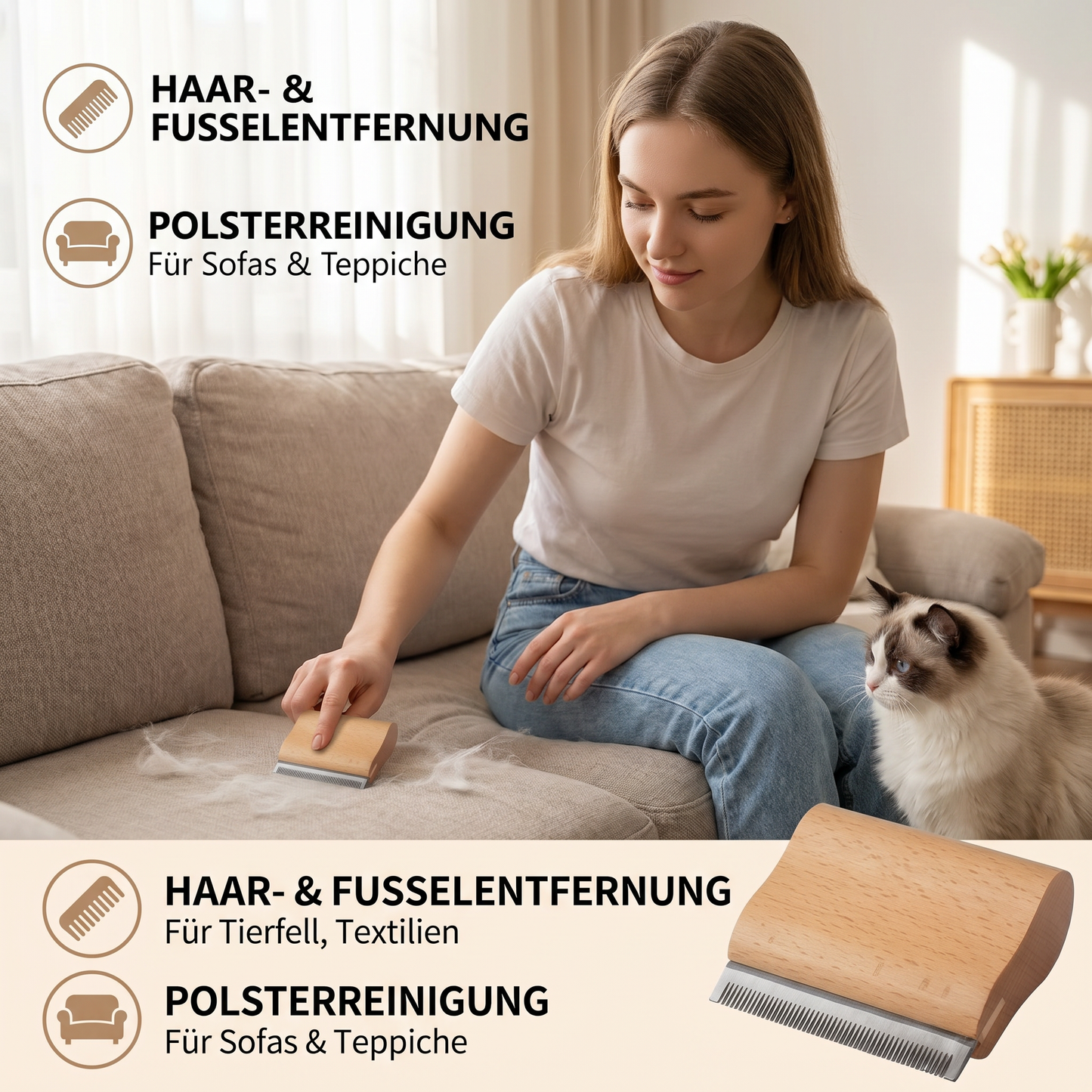 2-in-1-Kamm zur Fellpflege und Haarentfernung für Tierfell, Möbel und Textilien