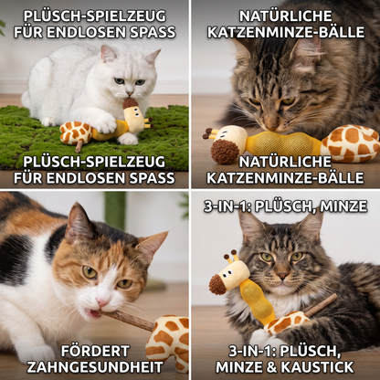 3-in-1 Zahnpflege-Giraffen-Katzenspielzeug – Plüsch, Katzenminze-Bälle & Natürlicher Kaustab