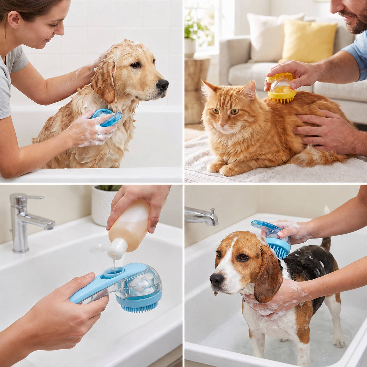 2-in-1 Silikon-Bade- und Massagebürste für Haustiere mit Shampoo-Spender