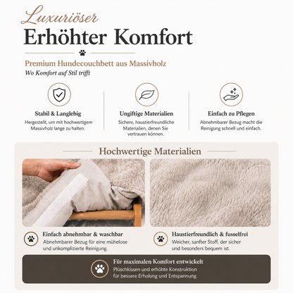 Luxuriöses, erhöhtes Hundebett aus Massivholz