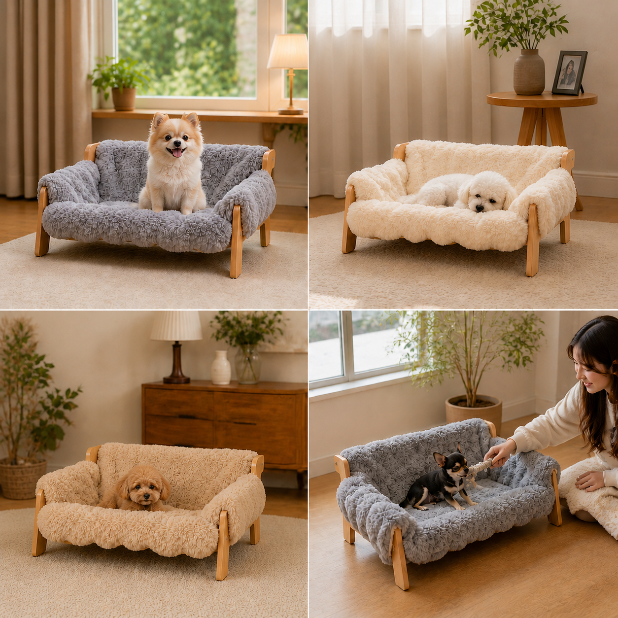 Luxuriöses, erhöhtes Hundebett aus Massivholz