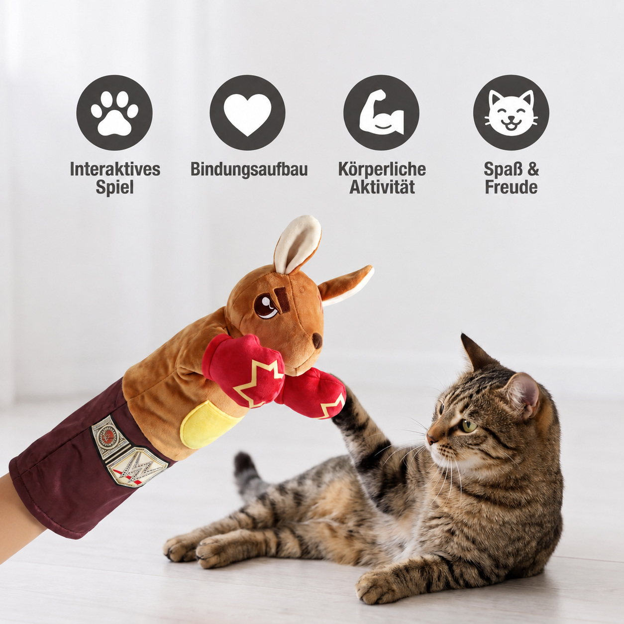 Interaktives Känguru-Box-Handpuppen-Spielzeug für Katzen