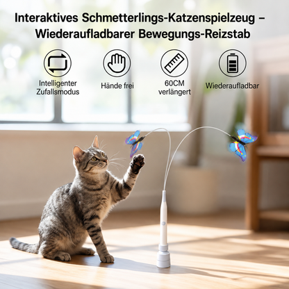 Interaktives, sich drehendes Schmetterlings-Katzenspielzeug – Wiederaufladbarer Bewegungs-Reizstab