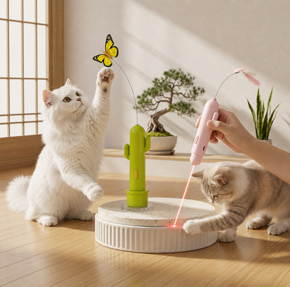 2-in-1-Spielzeug für Katzen: Automatischer Schmetterling und Laser