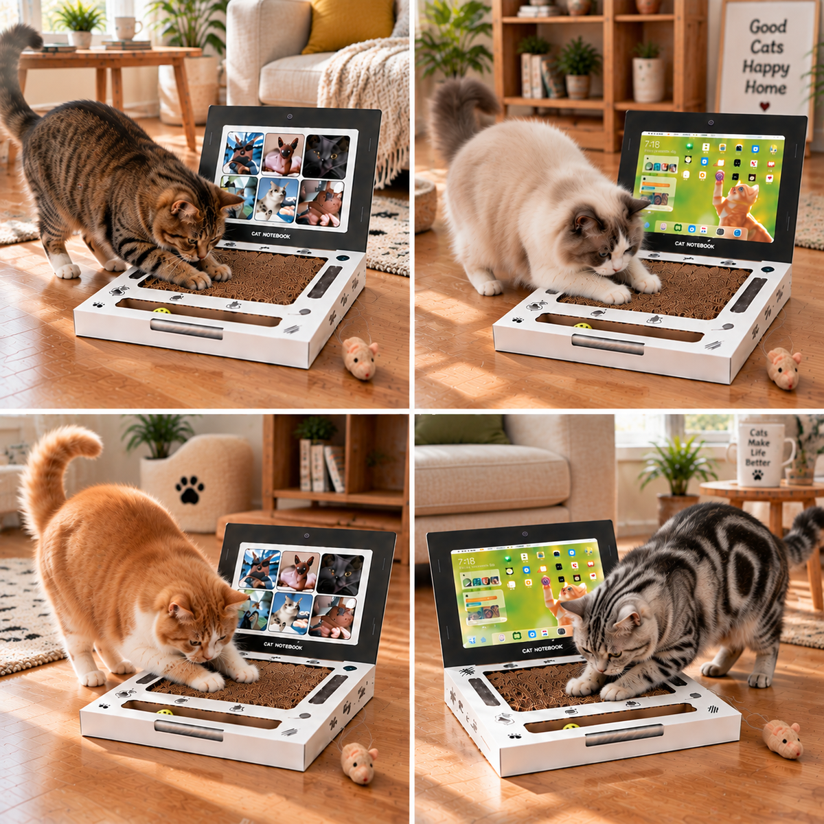 Laptop-Katzenkratzer aus Pappe & interaktives Spielzeug