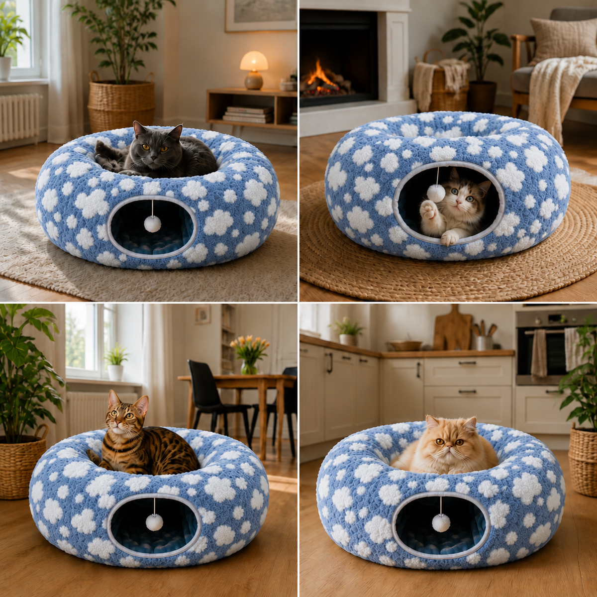 Flauschiger 2-in-1 Spieltunnel & beruhigendes Haustierbett mit Kuscheldecke und GucklochFlauschiger 2-in-1 Spieltunnel & beruhigendes Haustierbett mit Kuscheldecke und Guckloch