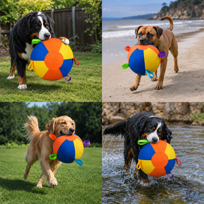Interaktiver bunter Treibball mit Griffen für Hunde – Robustes Outdoor-Trainingsspielzeug