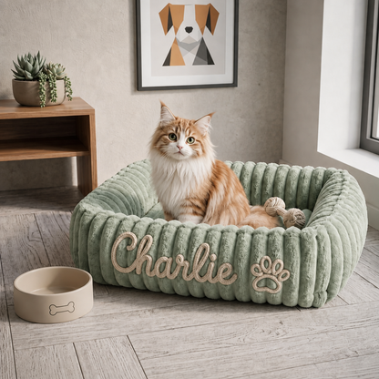 Personalisiertes, flauschiges Wolken-Katzenbett mit weicher Umrandung