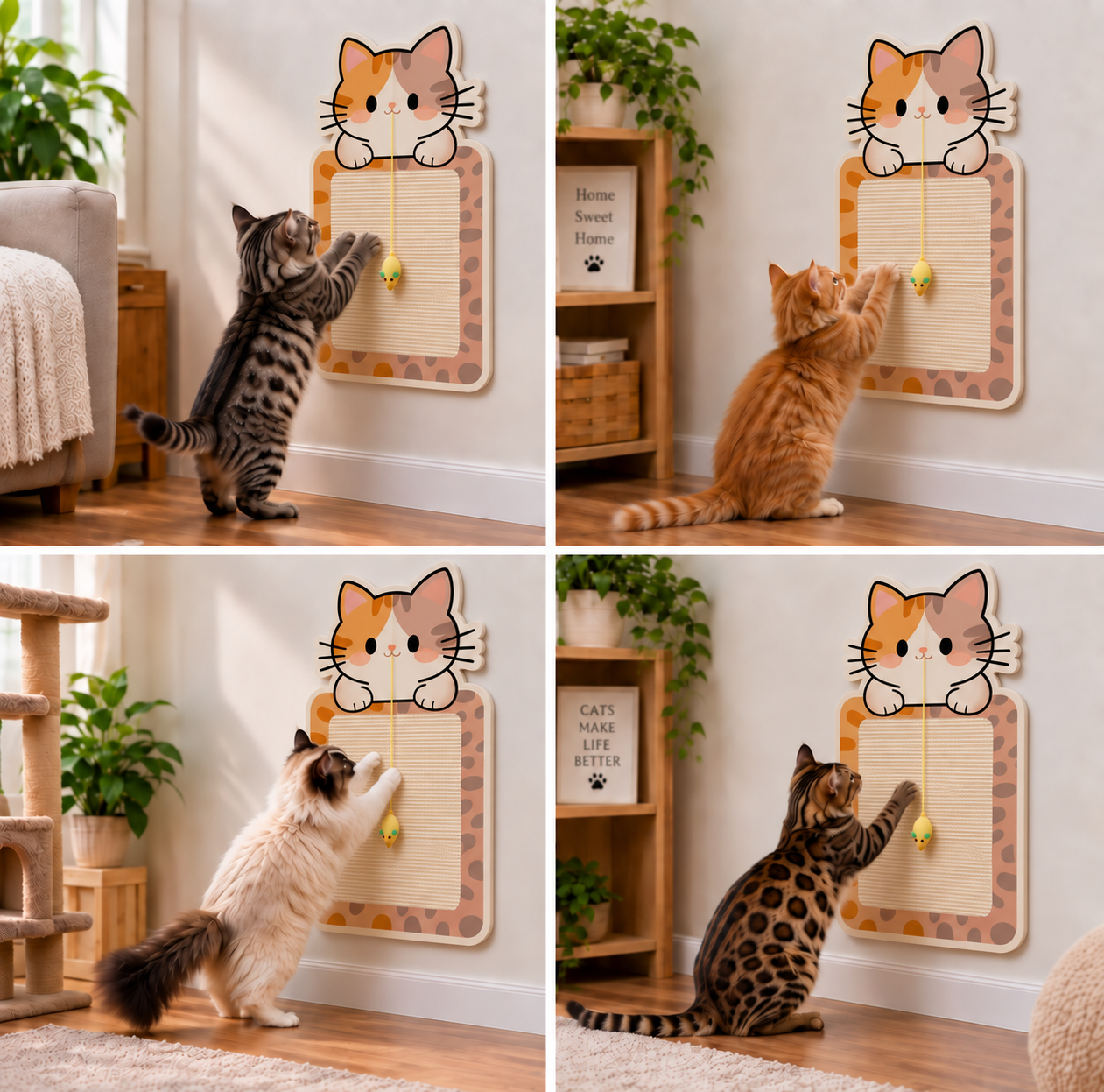 2-in-1 wandmontiertes Katzen-Kratzbrett & interaktives Spielzeug