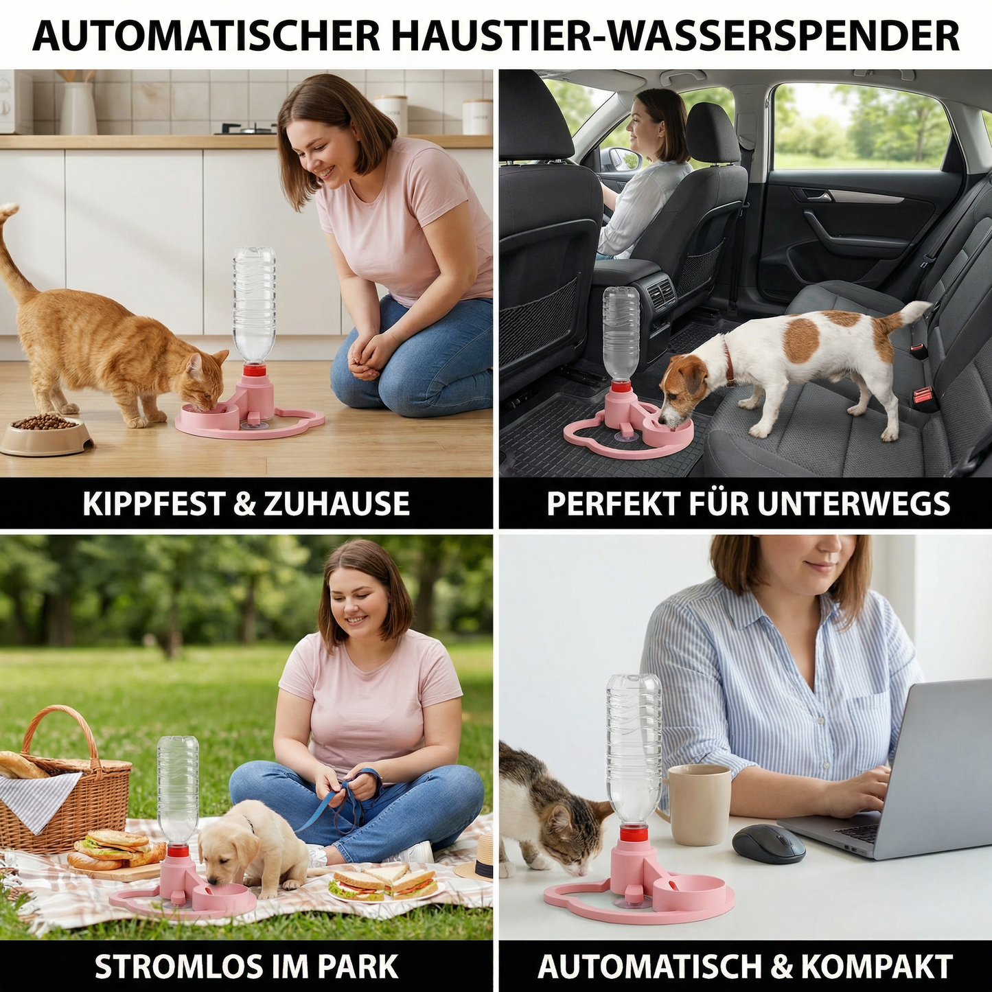 Automatischer Haustier-Wasserspender Stromlos, Kippfest und Perfekt für Unterwegs