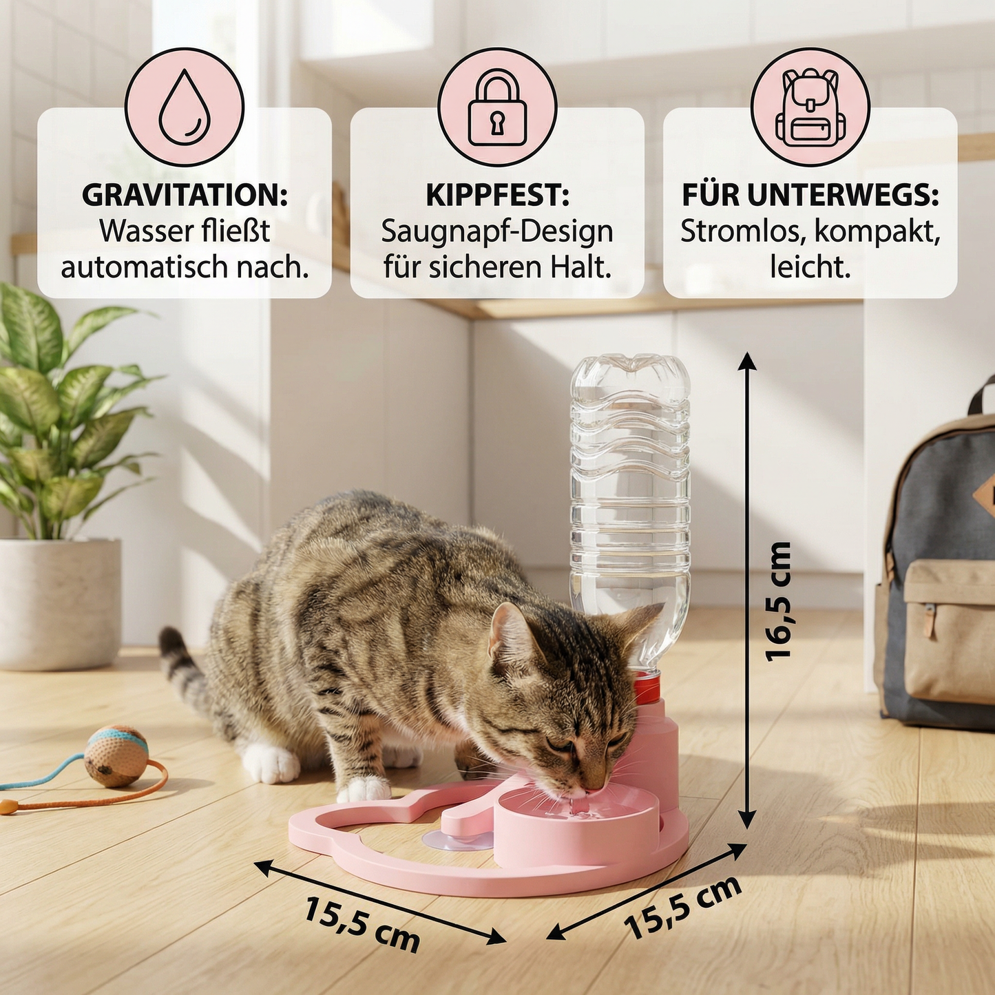 Automatischer Haustier-Wasserspender Stromlos, Kippfest und Perfekt für Unterwegs
