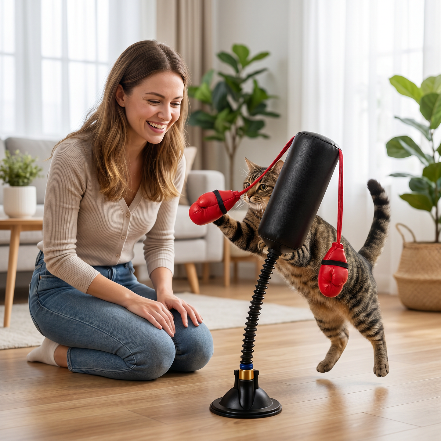 Robustes interaktives Katzen-Boxspielzeug mit Boxsack