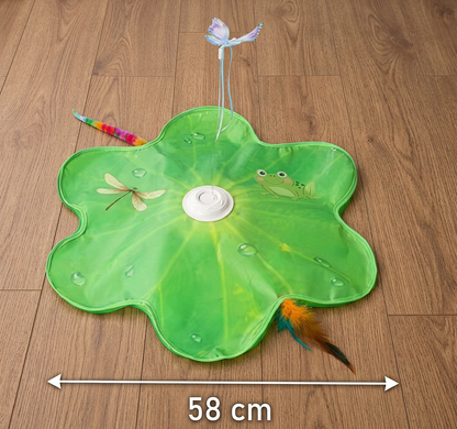Interaktives 3-in-1-Katzenspielzeug mit Schmetterling – Spielmatte mit Schmetterling und Feder-Spielzeug