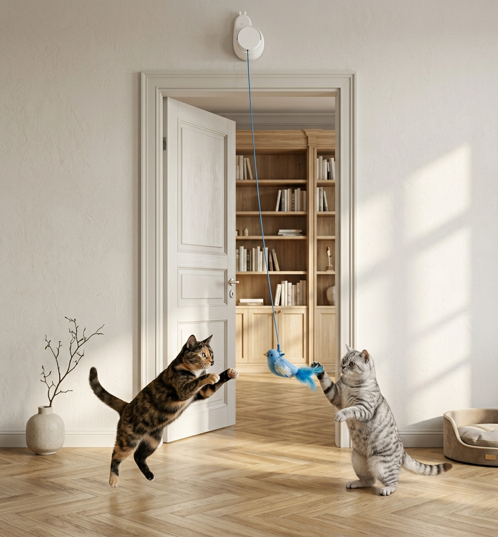 Automatisches fliegendes Vogelspielzeug für Katzen – wiederaufladbares, interaktives Hängespielzeug
