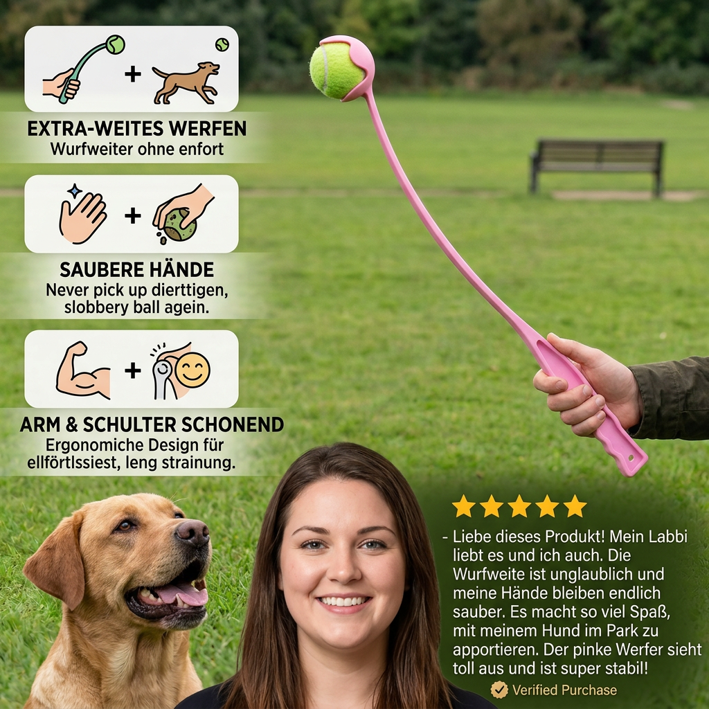 Interaktiver Tennisball-Werfer für Hunde – Apportierwerfer mit langem Griff