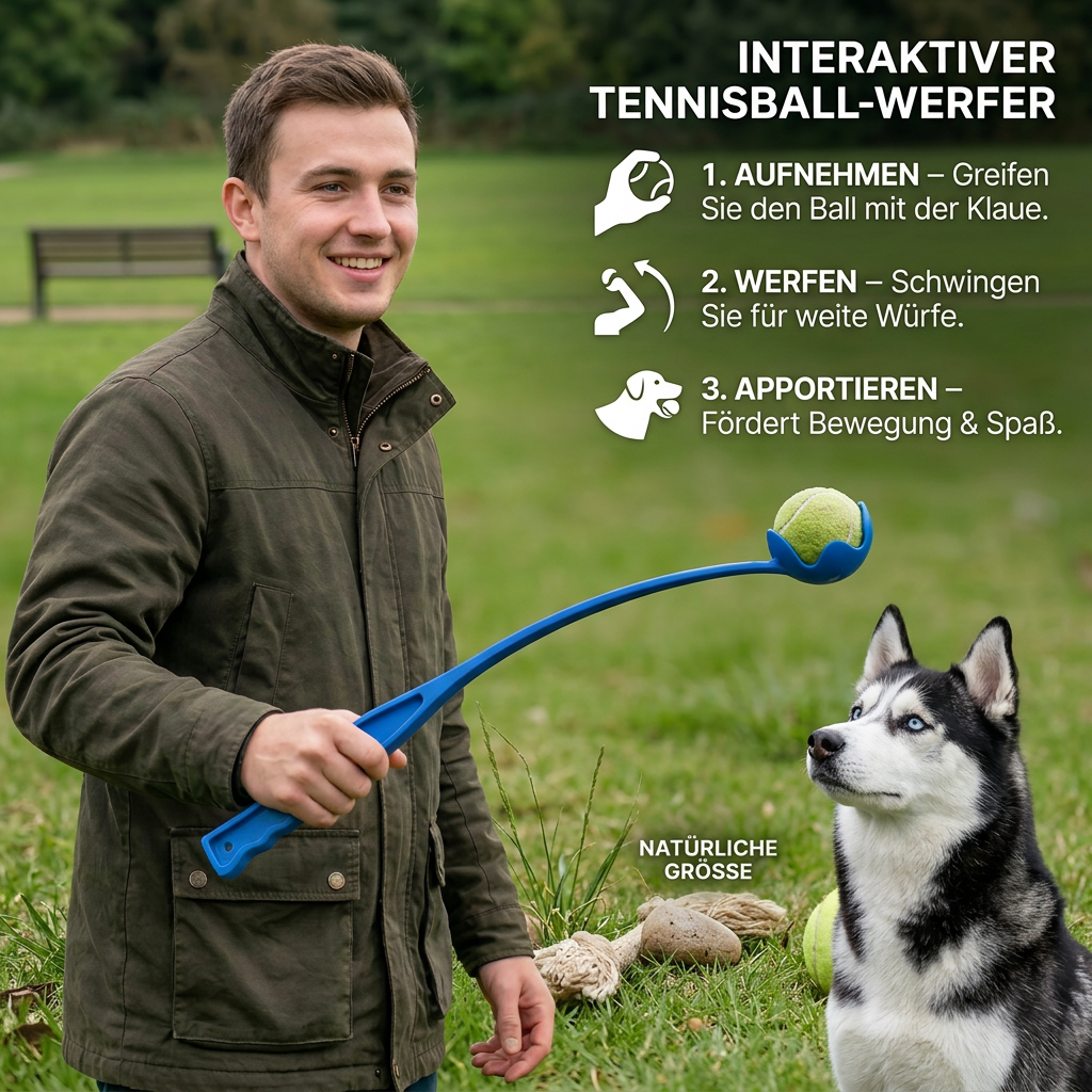 Interaktiver Tennisball-Werfer für Hunde – Apportierwerfer mit langem Griff