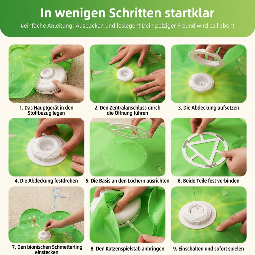 Interaktives 3-in-1-Katzenspielzeug mit Schmetterling – Spielmatte mit Schmetterling und Feder-Spielzeug