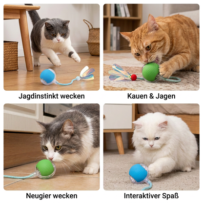 Verbesserter „Smart Rolling Cat Ball“ – strapazierfähiges interaktives Spielzeug mit Netzschwanz