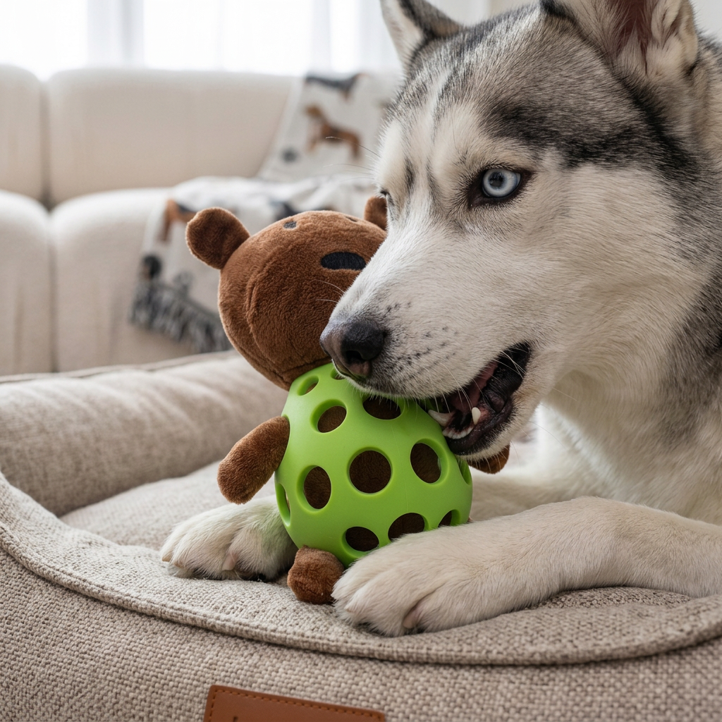 2-in-1-Bären-Hundespielzeug – Quietschendes Plüschtier & Zahnpflege-Kauspielball