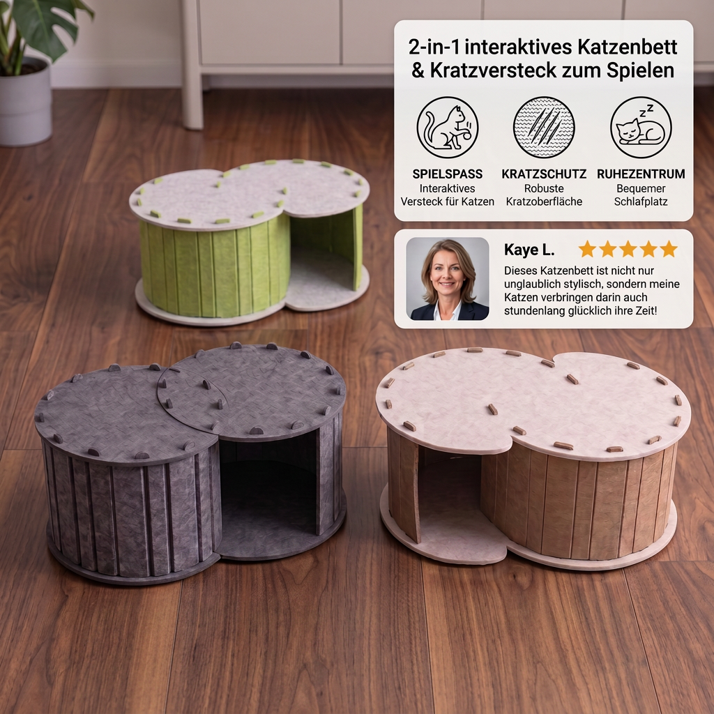 2-in-1 interaktives Katzenbett & Kratzversteck zum Spielen