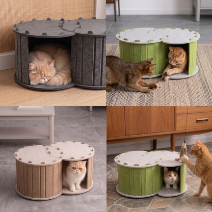 2-in-1 interaktives Katzenbett & Kratzversteck zum Spielen