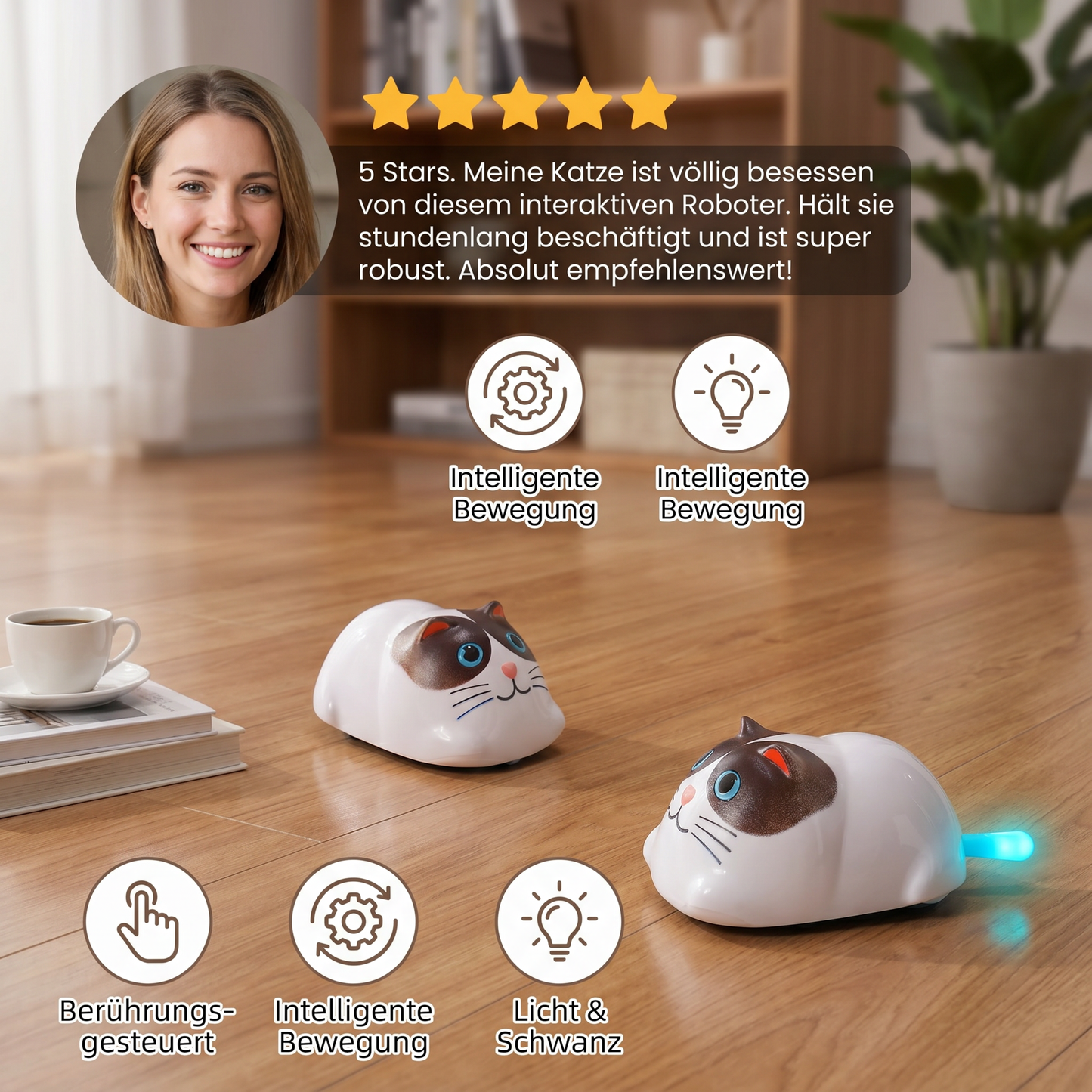 Berührungsgesteuertes intelligentes Katzenspielzeug in Roboterform