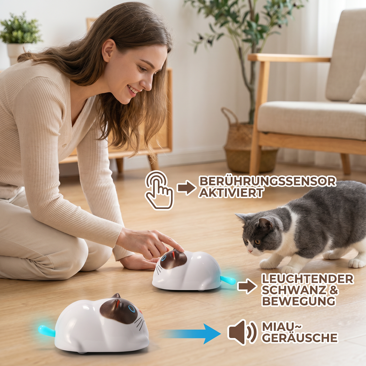 Berührungsgesteuertes intelligentes Katzenspielzeug in Roboterform