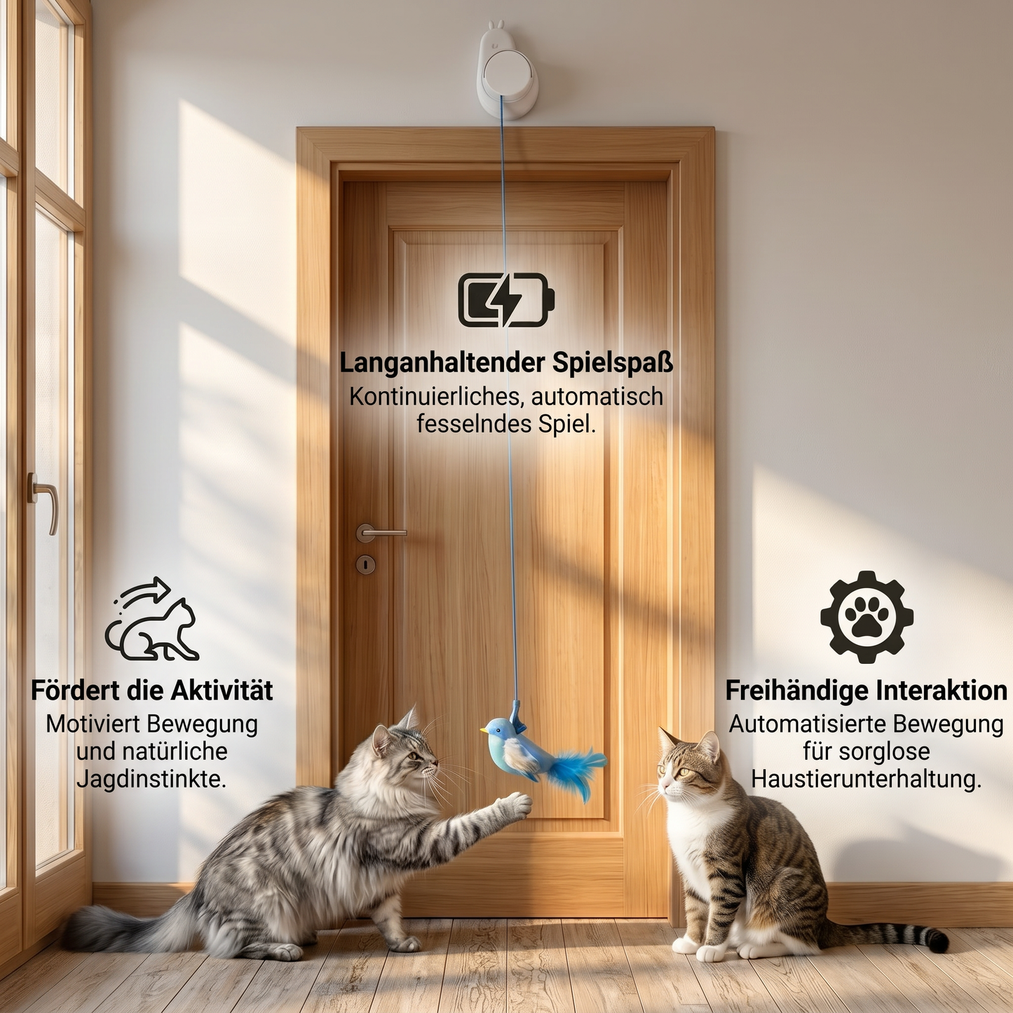 Automatisches fliegendes Vogelspielzeug für Katzen – wiederaufladbares, interaktives Hängespielzeug