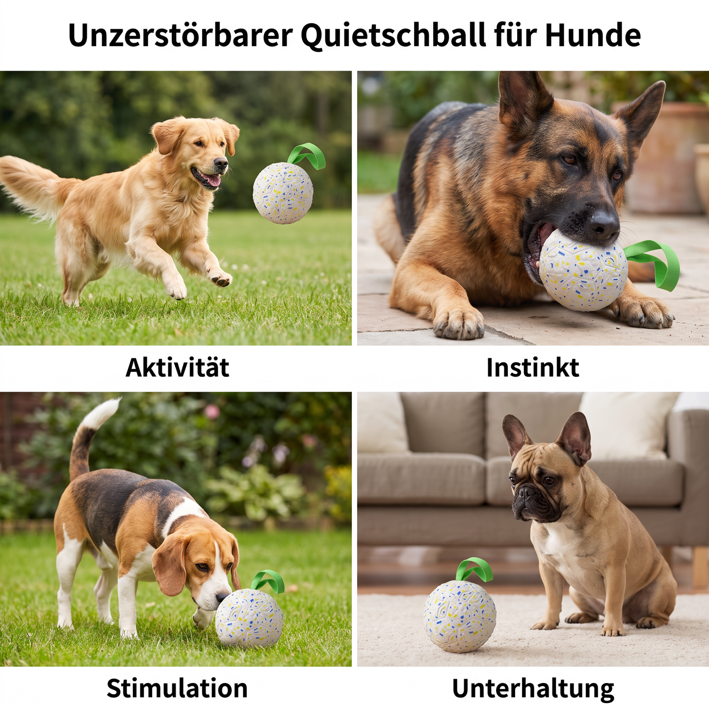 Unzerstörbarer Quietschball für Hunde – bissfestes, interaktives Zieh- und Apportierspielzeug