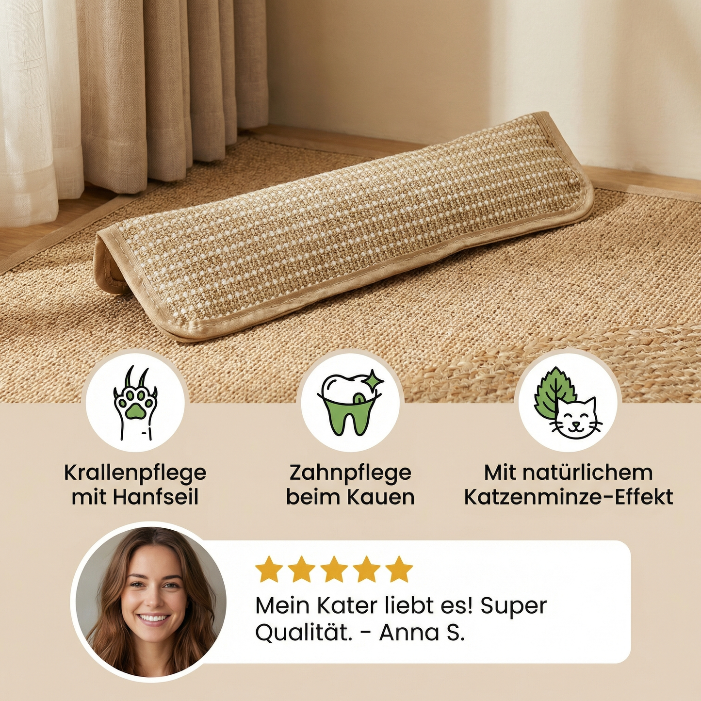 Natürliches Katzenminze Spiel Kratzpad aus Hanfseil für Krallen- und Zahnpflege