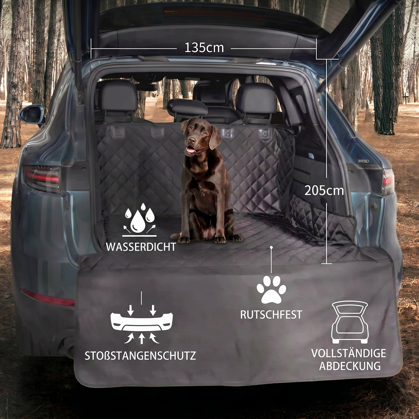 Wasserdichte SUV-Ladeflächenauskleidung für Hunde mit Stoßstangenklappe