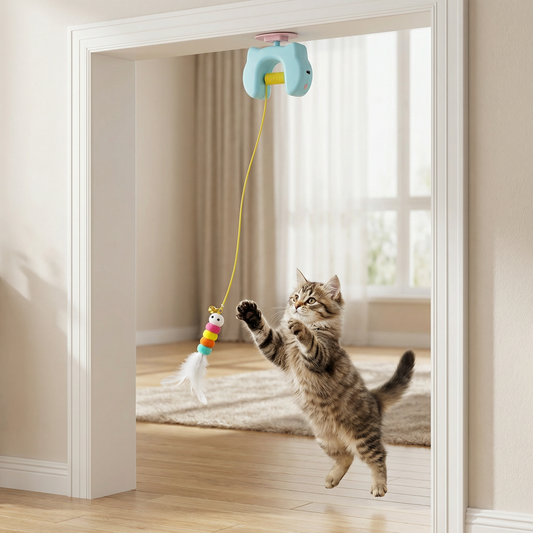 Interaktives Katzen-Spielzeug mit Feder & Auto-Schaukel – Elektrisches Tür-Hängespiel für Katzen