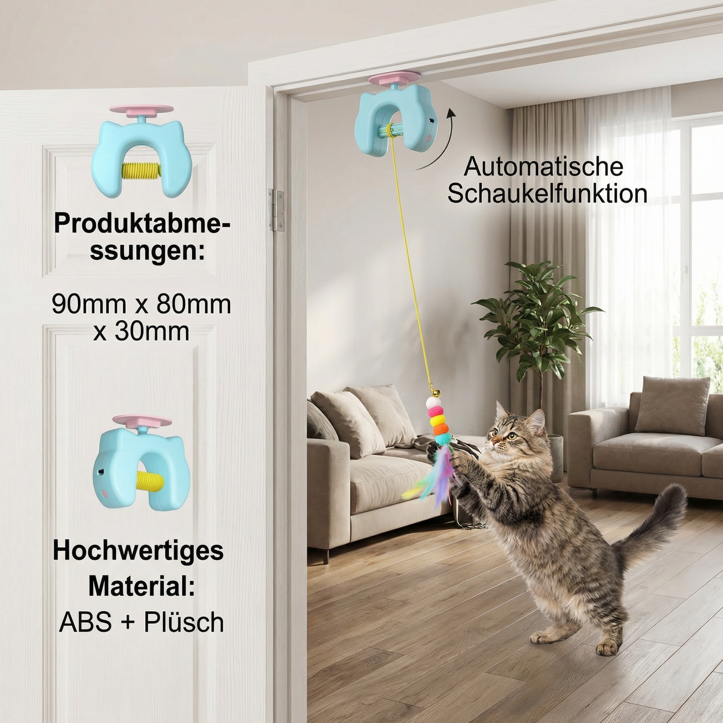 Interaktives Katzen-Spielzeug mit Feder & Auto-Schaukel – Elektrisches Tür-Hängespiel für Katzen