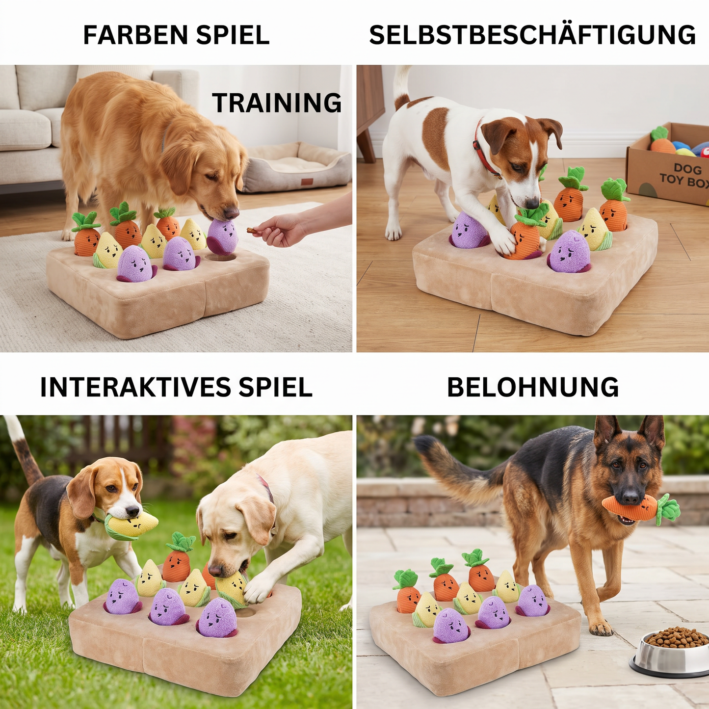 Interaktives Spielzeug für den Gemüsegarten – Versteckspiel-Schnüffelpuzzle mit quietschenden Gemüsestücken