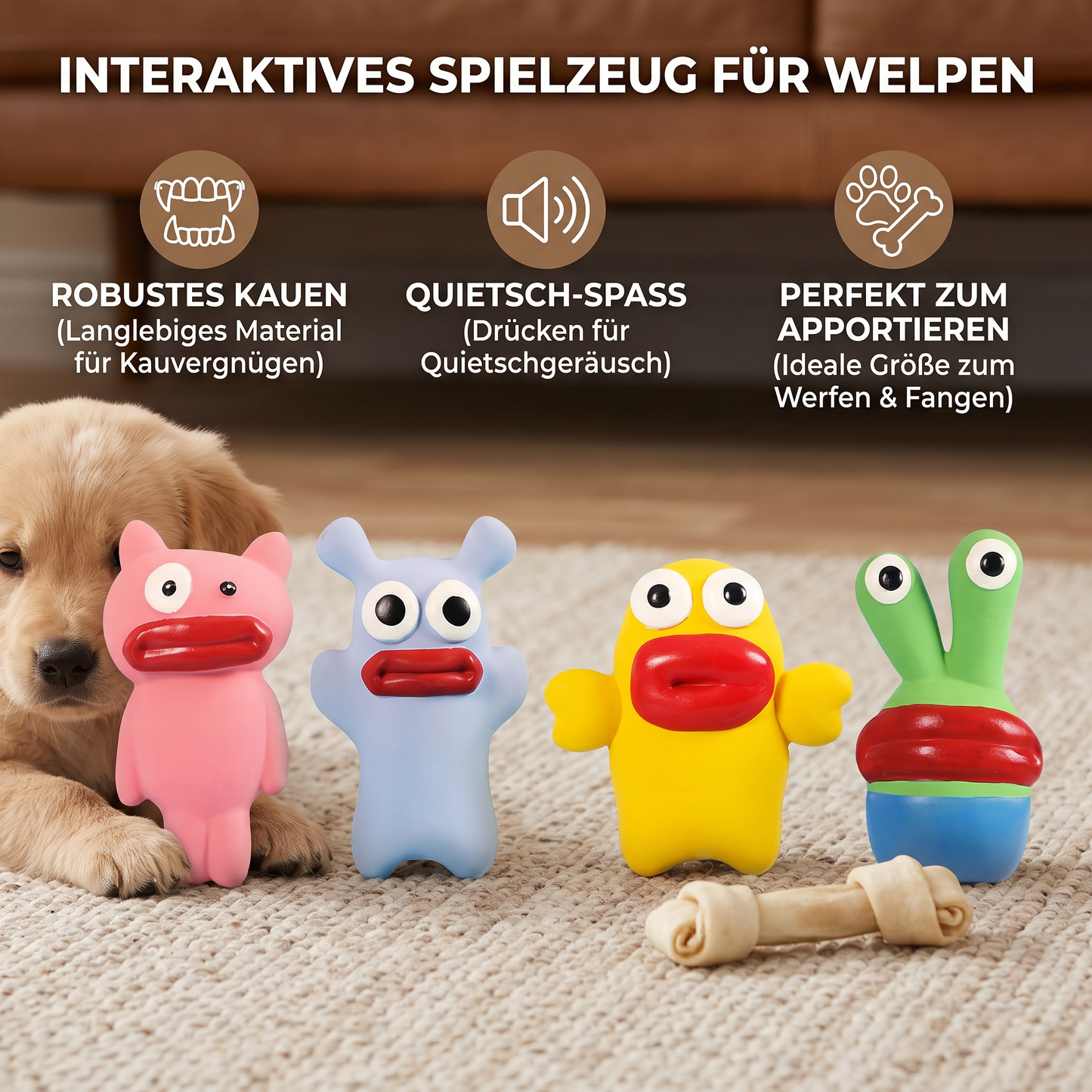 Interaktives Kauspielzeug mit Quietscher für Welpen